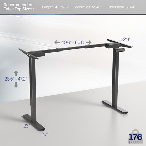 VIVO Electric Dual Motor Standing Desk Frame for 41 to 81 inch Table Tops, Frame Only, Ergonomic Standing Height Adjustable Base with Push Button Memory Controller, Black, DESK-V122EB - color: Black