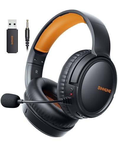 BINNUNE Wireless Gaming Headset — 2.4GHz Low-Latency USB Dongle + Bluetooth, 50mm Drivers 7.1 Surround, Noise-Cancelling Mic, 40H Battery — Over Ear Wireless Headphones for PS5, PC, Laptop, Orange - color: Orange