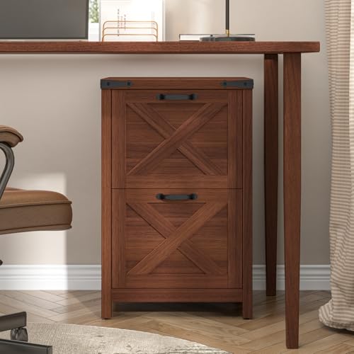 Halitaa Small Farmhouse File Cabinet with 2 Drawers for Home Office, Walnut - color: Walnut, size: 2 Drawers