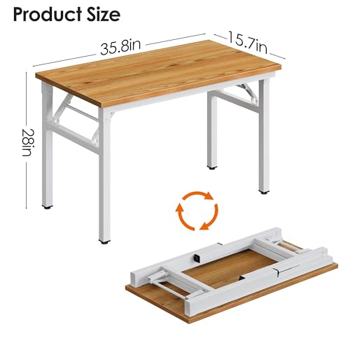 DlandHome 35.8 Inch Small Folding Computer Desk for Home Office, Teak White - color: Teak + White, size: 35.8 Inches