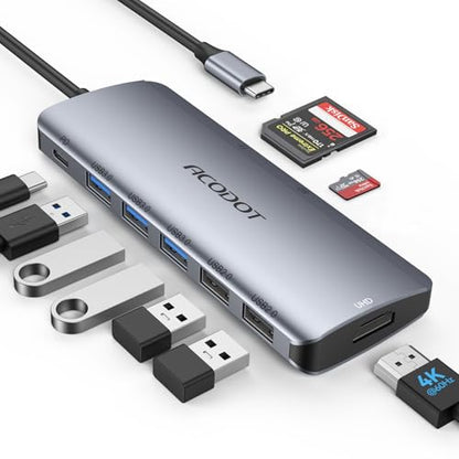USB C Hub Docking Station, 9-in-1 Multi-Port USB Adapter, 4K@60Hz HDMI, 100W Max PD, 3 USB3.0(5Gbps) + 2 USB2.0 Data Ports, SD/TF Card Reader for MacBook, iPad Pro, Dell, HP, Lenovo, Windows Laptop - color: Grey