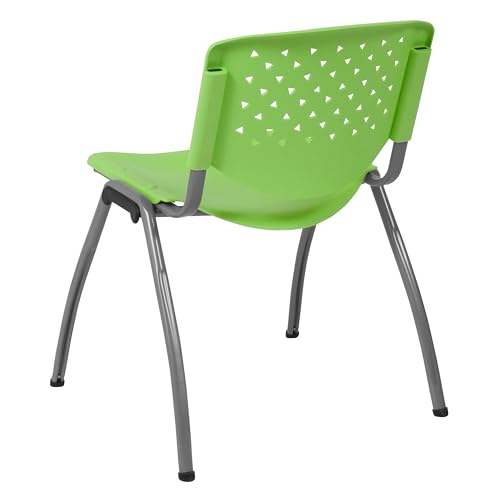 EMMA + OLIVER Home and Office Green Plastic Stack Chair with Perforated | Powder Coated, 880 LBS. Weight Capacity - color: Green