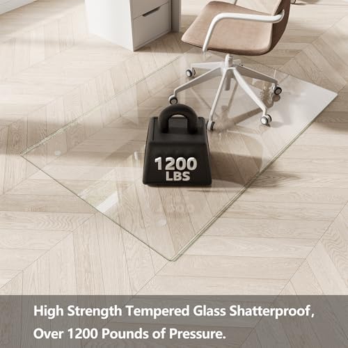Koonmi Glass Chair Mat for Carpet, 36"x55" Thick Office Chair Mat | Tempered Glass Chair Mats with Round and Polished Edges, Smooth Rolling for Carpet Floor Protection, Scratch-Resistant - color: Transparent, size: 36"x55"