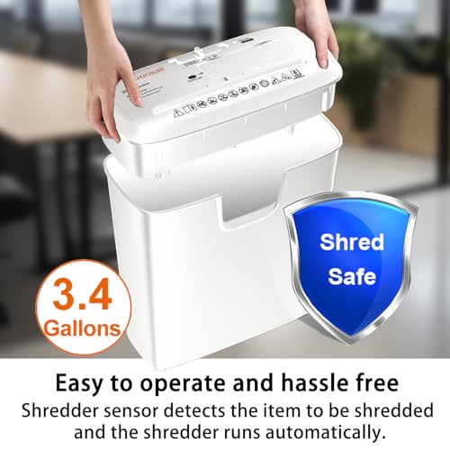 Bonsaii Quiet Strip-Cut Shredder, Up to 8 Sheets, Offering high Security, CDs, Credit Cards, Overheat Protection, Equipped with a 3.4-Gallon bin, Operates Quietly, Ideal for Home Office, White - color: White, size: 8-sheet | Strip Cut
