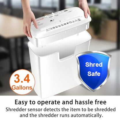 Bonsaii Quiet Strip-Cut Shredder, Up to 8 Sheets, Offering high Security, CDs, Credit Cards, Overheat Protection, Equipped with a 3.4-Gallon bin, Operates Quietly, Ideal for Home Office, White - color: White, size: 8-sheet | Strip Cut