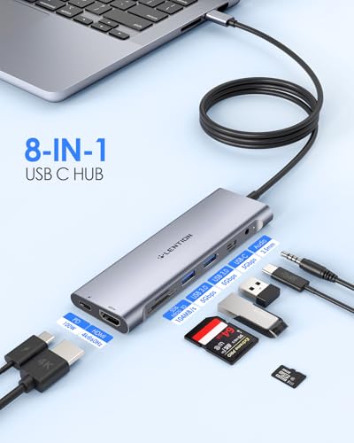 LENTION 3.3FT Long Cable USB C Hub, 4K HDMI, 100W PD, A&C, Card Reader, Aux | USB 3.0 2A & 1C Stable Driver Adapter, for macOS, iOS/iPadOS, Windows & ChromeOS (C37-1M, Space Gray) - color: Space Gray, size: 8 Ports Long