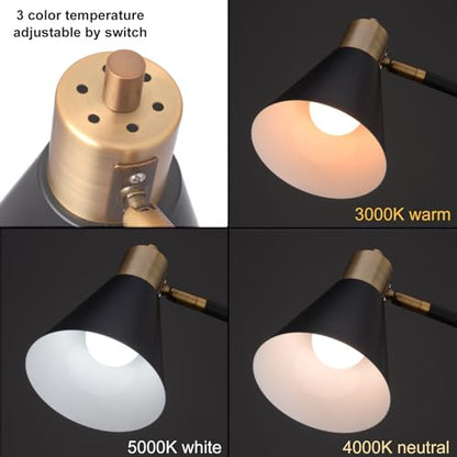 Adjustable Reading Floor Lamp,360°Rotatable Shade,3CCT LED Bulb Include,Black - color: Black Metal Shade