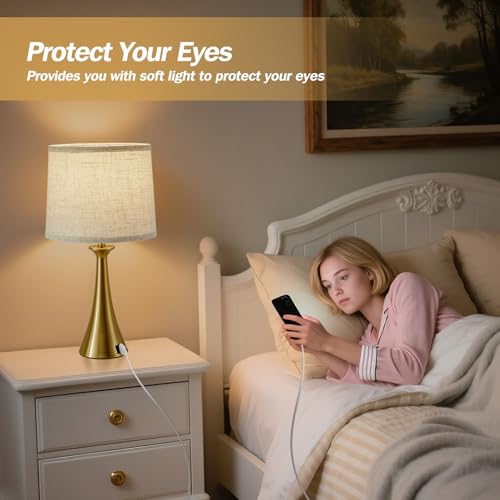Touch Table Lamps Set of 2, 21" Bedside Lamps with USB C+A, Gold | 3 Way Dimmable Nightstand Lamps with Linen Shades, 2 LED Bulbs Included, Touch Lamp for Living Room, Bedroom and End Tables - color: Gold 2pcs