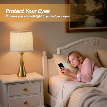 Touch Table Lamps Set of 2, 21" Bedside Lamps with USB C+A, Gold | 3 Way Dimmable Nightstand Lamps with Linen Shades, 2 LED Bulbs Included, Touch Lamp for Living Room, Bedroom and End Tables - color: Gold 2pcs