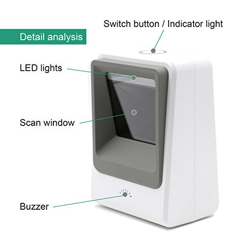 TEEMI TMSL-60 1D/2D Barcode Scanner, USB Hands-Free Desktop, White - color: White