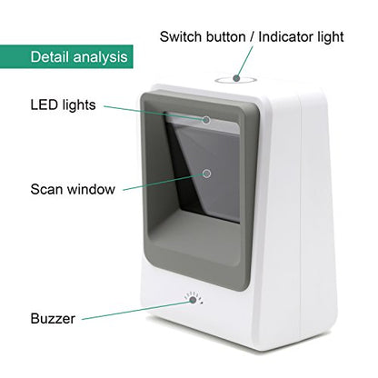 TEEMI TMSL-60 1D/2D Barcode Scanner, USB Hands-Free Desktop, White - color: White