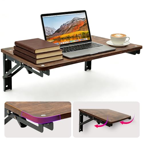 Wooden Folding Shelf Wall Mounted for Small Space, Fold Down Desk for Home | Wall Table for Living Room Bedroom Decor, Office Media Shelves with Heavy-Duty Brackets Holds Up to 30lbs, 21.6"*11.8" - color: Brown, size: 21.6"*11.8"