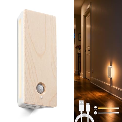 Rechargeable Motion Sensor Night Light, Mini Stick-on Anywhere Night Light, Soft Two-Sided Glow, Magnetic, 3CCT Wireless Lights for Bedroom, Hallway, Closet, Kitchen, Stairs - color: Maple, size: 1 Pack