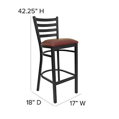 Flash Furniture Hercules Metal Ladder Back Restaurant Barstool, Burgundy - color: Burgundy Vinyl Seat/Black Metal Frame, size: Set of 1