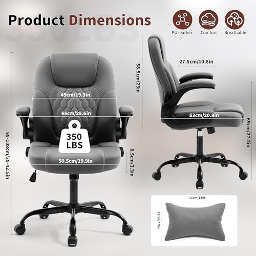 PU Leather Office Chair Swivel Lumbar Support for Short People Grey - color: Grey