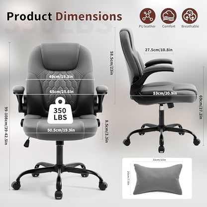 PU Leather Office Chair Swivel Lumbar Support for Short People Grey - color: Grey