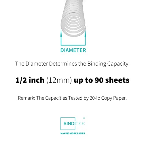 Binditek Plastic Spiral Binding Coils, 12 mm, 4:1 Pitch, White, 50 Pack - size: 12mm, style: 50P , White