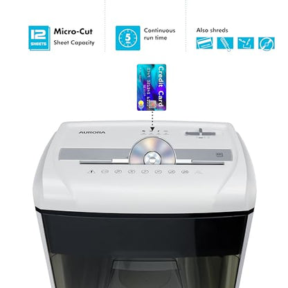 Aurora Desktop Style High-Security Anti-Jam 12-Sheet Micro-Cut Paper and CD/Credit Card/Junk Mail Shredder with 1.8 Gallon Pullout Basket/Security Level P-4 - style: 12-Sheet Microcut / P4