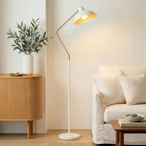 Brightech Swoop LED Floor Lampwith Adjustable Head, Modern Floor Reading Lamp for Over Chair, Living Rooms & Offices, Standing Lamp with Heavy Base for Bedrooms, Stunning Living Room Decor - Cream - color: Cream