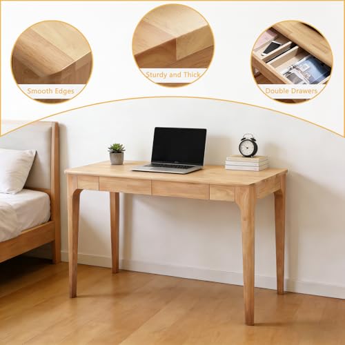KEIKI Solid Wood Writing Desk with Drawers, 47" Computer Desk for Home Office Work, Study, Natural - color: Natural