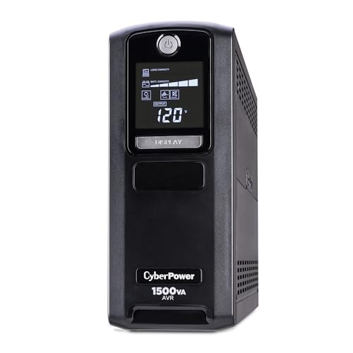 CyberPower CP1500GAVR Line‑Interactive UPS Battery Backup | 1500VA/900W, AVR, 10 Outlets, LCD Display, Mini-Tower, UL Certified - size: 1500VA