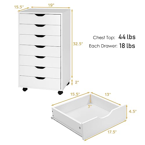 7-Drawer Multifunctional Mobile File Cabinet, White Engineered Wood, 19'x15.5'x34.5' - color: White, size: 19" x 15.5" x 34.5"