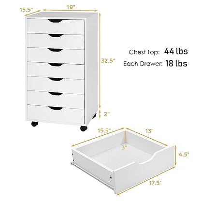 7-Drawer Multifunctional Mobile File Cabinet, White Engineered Wood, 19'x15.5'x34.5' - color: White, size: 19" x 15.5" x 34.5"