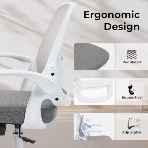 amseatec Mesh Office Chair, Ergonomic Home Office Chair with Flip-Up Arms - color: Grey, size: Oversized