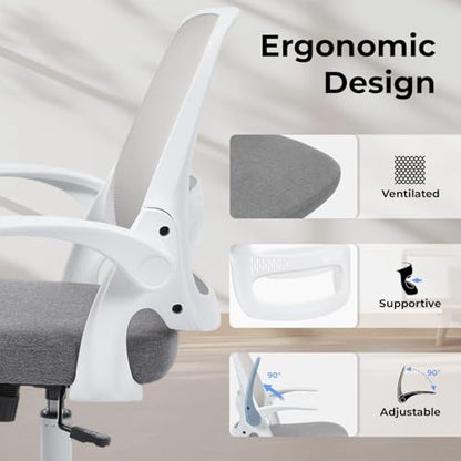 amseatec Mesh Office Chair, Ergonomic Home Office Chair with Flip-Up Arms - color: Grey, size: Oversized