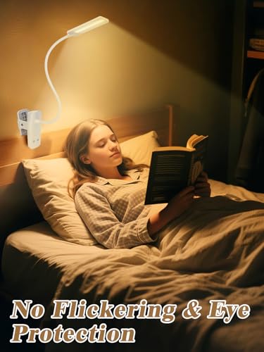 Eye Caring Clip on LED Bed Light 5 Color 5 Brightness Rechargeable Wireless | Flexible Neck Desk Lamp for College Dorm Essentials Reading