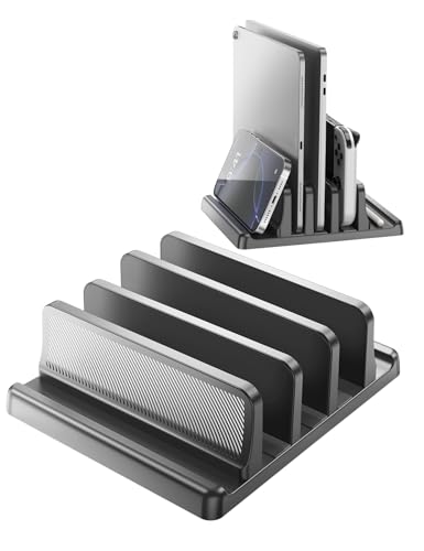 EAXBUX 5 in 1 Vertical Laptop Stand Holder,Adjustable ABS Plastic Laptop Organizer Desktop Management Notebook Dock,Vertical Laptop Stand Space Saving for MacBook,Surface,Samsung,HP,Dell,Chrome Book - color: Black, size: 3-Slot
