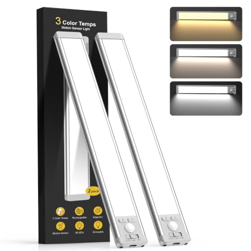 10inch Under Cabinet Lighting with 3 Color Temps, 2 Pack Rechargeable Motion Sensor Light Indoor, 5 Levels Dimmable Magnetic Closet Lights, Wireless Under Counter Lights for Kitchen, Stairs - color: 3 Color Light, size: 10inch