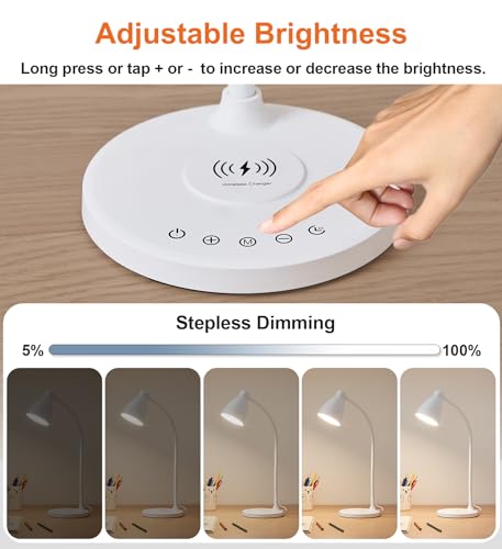 BOHON LED Desk Lamp for Home Office with USB C Charging Wireless Charger - color: White, size: Standard