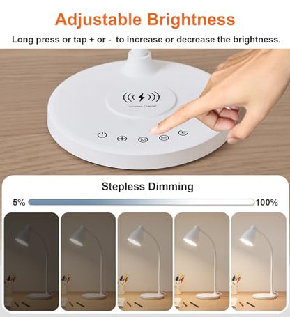 BOHON LED Desk Lamp for Home Office with USB C Charging Wireless Charger - color: White, size: Standard