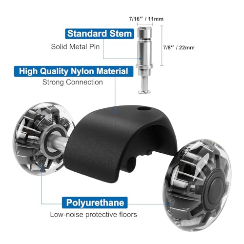 Office Chair Wheels Dual Rubber 2'' (Set of 5) Heavy-Duty Chair Wheels Support 2200lbs, Mute Rubber Chair Casters for Hardwood Floors and Carpet, Universal Fit 7/16 x 7/8 Inch (Black)