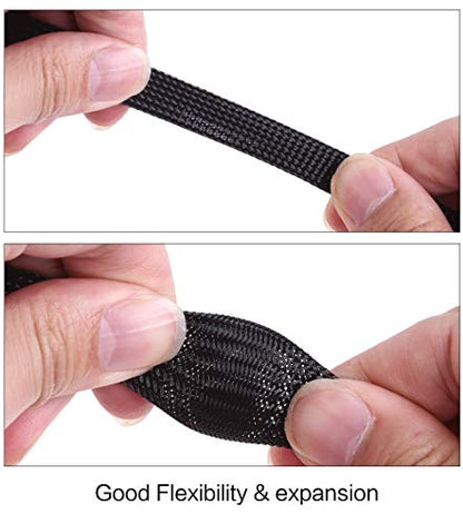 Keco 100ft – 1/2 inch PET Expandable Braided Cable Sleeve – Wire Sleeving for Audio Video and Other Home Device Cable Automotive Wire - Black - size: 1/2"-100ft