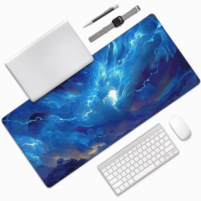 Large Gaming Mouse Pad with Blue Dragon Design, Extended Desk Mat, Non-Slip Rubber Base, 35.4" x 15.7" - color: Blue Dragon