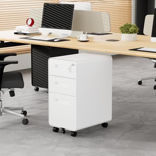 3 Drawer Slim Narrow Mobile File Cabinet with Lock and 4 Keys | Metal Filing Cabinet for Home Office, Under Desk, Pre-Assembly, File Drawer, Letter/Legal/A4 Hanging File Folders - color: White, size: 23.4"H*12.6"W-3 Drawers