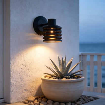 Industrial Matte Black Cylindrical Outdoor Wall Sconce with Louvered Design, Weatherproof Exterior Light Fixture, Farmhouse Lighting for Entrance, Courtyard, Porch, Patio, Garage