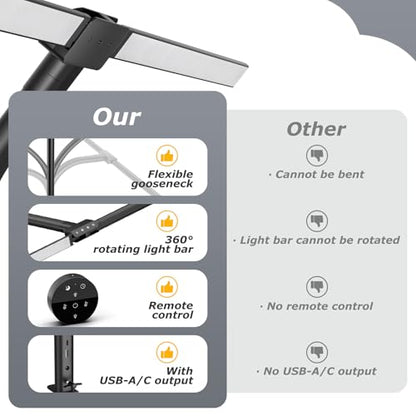Desk lamp,LED Desk Lamps for Home Office,Eye-Care Architect Lamp for Desk with Clamp,Dual Screen Computer Monitor Gooseneck Smart Light:24W100 Lighting Models Adjustable Table Lamp for Study Drafting