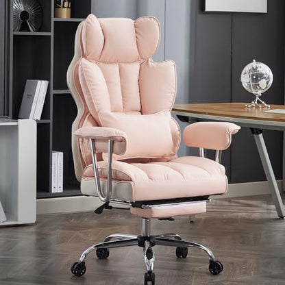 Efomao Big and Tall Office Chair 400LBS - Pink Heavy Duty Executive Office Chair with Footrest, Ergonomic Home Office Desk Chair, Wide Computer Chair for Heavy People | 400lbs support, 135° recline, dual-layer foam cushion, 23.5" seat & footrest. BIFMA -