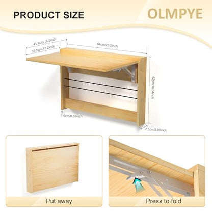 Wall Mounted Folding Table,Wooden Mounted Desk with Iron Bracket,Wall Desk Fold Down for Small Spaces,Laundry Room, Room, Study
