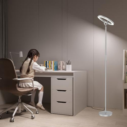 SIBRILLE 30W LED Floor Lamp for Living Room, 350° Rotating Reading Standing Lamp with Remote Control, Stepless Dimmable 3000K-6500K Modern Tall Lamp for Bedroom Office - color: Silver