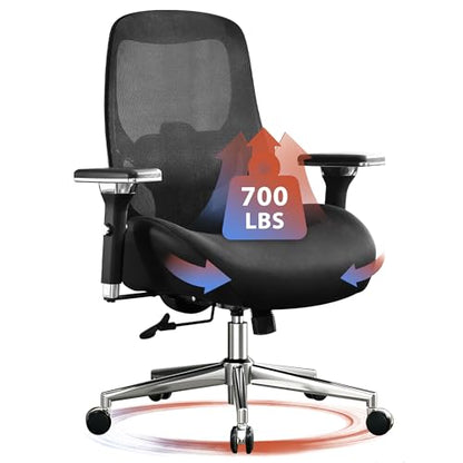 BOSMILLER 700lbs Big and Tall Office Chair with Wide Thick Seat Cushion for Sitting All Day,Ergonomic Mesh Desk Chair with Adjustable Lumbar Support for Heavy People,4D Armrests - color: Black