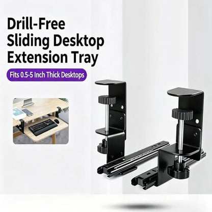 C-Clamp Mount Bracket for Under Desk Keyboard Tray, 2 Pack Black | Replacement, No Drill Steel Clamp Set, Adjustable Keyboard Drawer Support Brackets