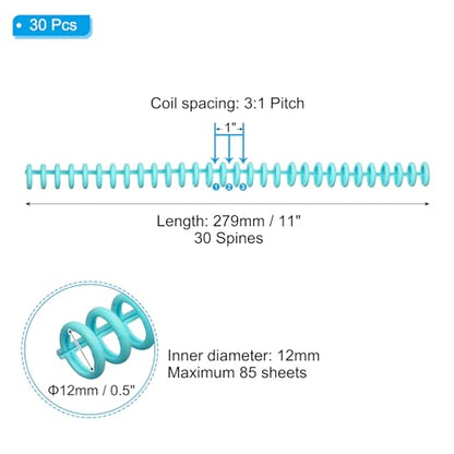 PATIKIL 12mm(1/2") Plastic Spiral Binding Coils, 30 Pcs Binding Spirals 85 Sheet Capacity Binding Spirals for Binding Paper Sheets, Blue - color: Blue, size: 12mm(1/2")