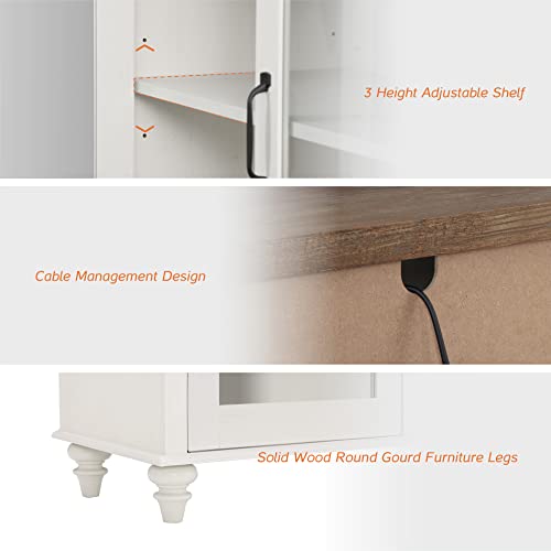 WAMPAT Home Office Furniture Set, 56" Executive Desk with Charging Station, Farmhouse Cabinet with Glass Doors, Wood Computer Desk with File Cabinet Storage, Open Shelf, White - color: White