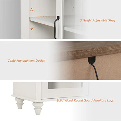 WAMPAT Home Office Furniture Set, 56" Executive Desk with Charging Station, Farmhouse Cabinet with Glass Doors, Wood Computer Desk with File Cabinet Storage, Open Shelf, White - color: White