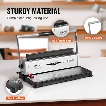 VEVOR Coil Binding Machine, Manual Book Maker 34-Holes Binding 120 Sheets, Punch Binder with Adjustable Side Margin, for Letter Size, A4, A5 - style: Coil Binding