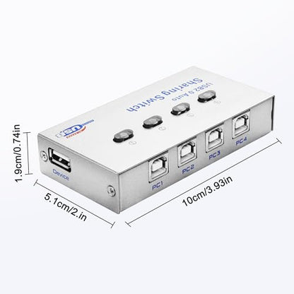 XMSJSIY USB 2.0 Sharing Switch Selector 4 in 1 Out Printer Sharer Switcher | 4 PC to 1 Splitter Hub for PC,Printer,Scanner,Keyboard, Plotter,Card reader -1 PCS